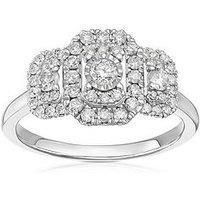 H. Samuel 9Ct Emerald Shaped Trilogy Halo 050Ct Diamond Ring - White Gold