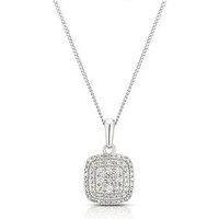 H. Samuel 9Ct 025Ct Diamond Cushion Cluster Pendant Necklace - White Gold