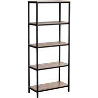 Oak Industrial Style Bookcase with 4 Shelves & Black Metal Frame