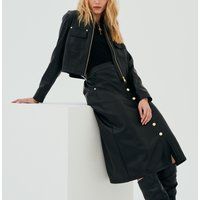Barbour International Aria Faux Leather Buttoned Midi Skirt Black - Size 10 NEW