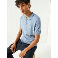 Barbour International Maverick Mouline Knitted Polo Shirt- Blue