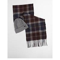 Barbour Mens Classic Tartan Scarf & Grey Hat Gift Set New & Boxed