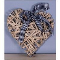 St Helens Home & Garden Light Grey Wicker Christmas Heart - Rustic woven willow with a hanging loop and ribbon