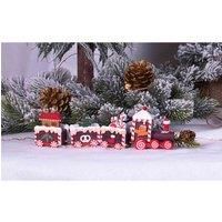 Wooden Christmas Pudding Train Set Decoration Festive colours with 3 carriages