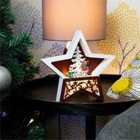 Wooden Reindeer Decoration Light Up Star Christmas Scene Ornament Warm White LED