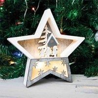 Light Up Christmas Star Xmas Haus Battery Powered Wooden Home Decoration