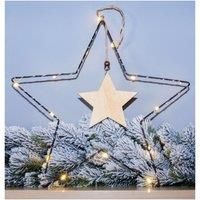 St Helens Home & Garden Battery Powered Metal Christmas Star with Central Hanging Wooden Star and LED String Lights - create a warm cosy glow