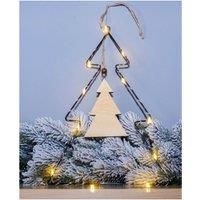 Battery Powered Metal Christmas Tree with Central Hanging Wooden Tree and LED String Lights - create a warm, cosy glow