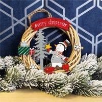 Battery Powered Wicker Christmas Wreath with Snowman Design - Tree Decs