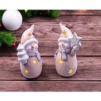 Ceramic Light Up Snowmen Pair Christmas Decoration Ornament Festive Xmas