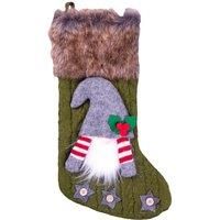 Luxury Gonk Gnome Santa Christmas Stocking Fireplace Knitted Fur Lined Green