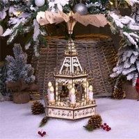 Battery Powered Wooden Decoration Christmas Pyramid Stand with 6 LED Lights