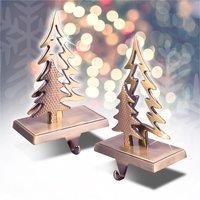Christmas Stocking Holders Gold Tree Metal Hangers for Fireplace Pair