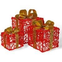 Set of 3 LED Light Up Battery Operated Christmas Boxes With Timer- Red