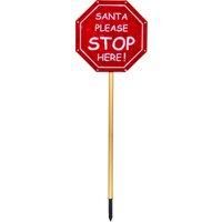 Electrovision Xmas Haus Outdoor LED Light Up Santa Stop Here Sign Battery Operated With Timer for Festive Christmas Decoration with Light