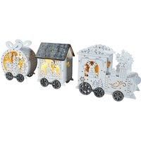 Wooden Light Up Christmas Train With 3 Carriages Xmas Theme LED Table Decor