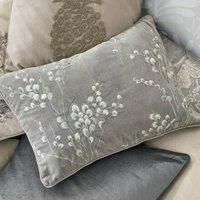 Laura Ashley Pussy Willow Embroidered Cushion, Steel