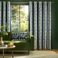 Orla Kiely Sycamore Stripe Space Blue Lined Eyelet Curtains (168cm x 183cm (66" x 72"))