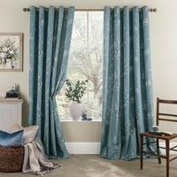 Laura Ashley Pussy Willow Eyelet Curtains, 162 x 182cm, Dark Seaspray