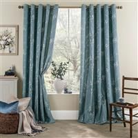 Laura Ashley Pussy Willow Eyelet Curtains, 223 x 182cm, Dark Seaspray