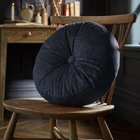 William Morris At Home Strawberry Thief Embossed Circular Cushion In Prussian Blue