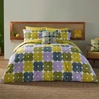Orla Kiely Bedding - Textured Flower 100% Cotton Duvet Cover Set - Lilac/Moss (King Size (230cm x 220cm))