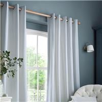Laura Ashley Cornish Chenille Stripe Eyelet Curtains, 168 X 183cm, Slate Blue