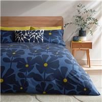 Orla Kiely Bedding - Wildflower Indigo 100% Cotton Duvet Cover Set 200 Thread Count (King Size Duvet Cover Set: 230cm x 220cm)