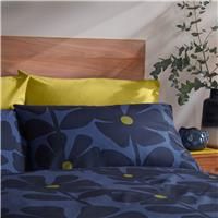 Orla Kiely Bedding - Wildflower Indigo 100% Cotton Duvet Cover Set 200 Thread Count (Standard Pillowcase Pair: 50cm x 75cm)
