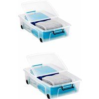 Strata Underbed Smart Plastic Storage Box with Wheels 35 Litre Pack of 2, Clear