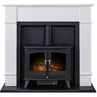 Adam Oxford White Fireplace Suite with Black Double Door Electric Stove & Log Effect Fuel Bed
