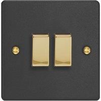 Varilight 10A 2-Gang 2-Way Light Switch Matt Black with Colour-Matched Inserts (537YT)