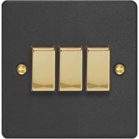 Varilight 10A 3-Gang 2-Way Light Switch Matt Black with Colour-Matched Inserts (156YT)