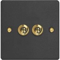 Varilight 10A 2-Gang 2-Way Light Switch Matt Black with Colour-Matched Inserts (863YT)