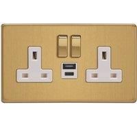 Varilight Screwless Brushed Brass Range - White Inserts & Brass Switches