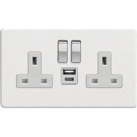 Varilight 13A 2-Gang 1P+N Switched Socket + 4A 20W 2-Outlet Type A & C USB Charger Ice White with White Inserts (545YT)