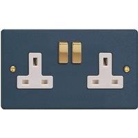 Varilight 13A 2-Gang 2-Pole Switched Socket Midnight Blue with White Inserts (876YT)
