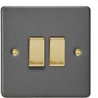 Varilight 10A 2-Gang 2-Way Light Switch Graphite Grey with Colour-Matched Inserts (188YT)