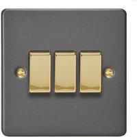 Varilight 10A 3-Gang 2-Way Light Switch Graphite Grey with Colour-Matched Inserts (808YT)
