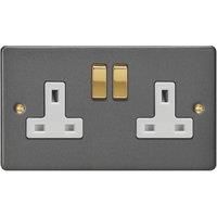 Varilight 13A 2-Gang 2-Pole Switched Socket Graphite Grey with White Inserts (996YT)