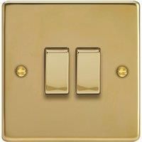 Varilight 10A 2-Gang 2-Way Light Switch Polished Brass with Colour-Matched Inserts (331YT)
