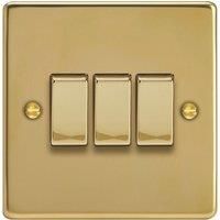 Varilight 10A 3-Gang 2-Way Light Switch Polished Brass with Colour-Matched Inserts (398YT)