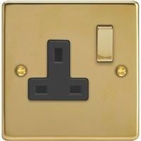 Varilight 13A 1-Gang 2-Pole Switched Socket Polished Brass with Black Inserts (845YT)
