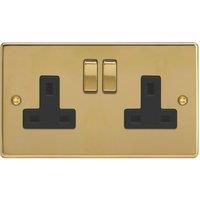 Varilight 13A 2-Gang 2-Pole Switched Socket Polished Brass with Black Inserts (374YT)