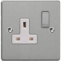 Varilight 13A 1-Gang 2-Pole Switched Socket Brushed Steel with White Inserts (950YT)