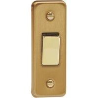Varilight 10A 1-Gang 2-Way Architrave Light Switch Brushed Brass with Colour-Matched Inserts (730YT)