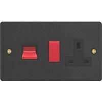Varilight 45A 2-Gang 2-Pole Cooker Switch & 13A DP Switched Socket Matt Black with Colour-Matched Inserts (938YT)