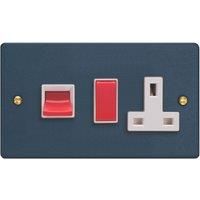 Varilight 45A 2-Gang 2-Pole Cooker Switch & 13A DP Switched Socket Midnight Blue with White Inserts (932YT)