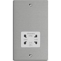 Varilight 2-Gang Dual Voltage Shaver Socket 115 / 230V Brushed Steel with White Inserts (626YT)