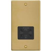 Varilight 2-Gang Dual Voltage Shaver Socket 115 / 230V Polished Brass with Black Inserts (466YT)